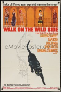 2t1178 WALK ON THE WILD SIDE 1sh 1962 cool artwork of black cat on stairs & sexy stars on balcony!
