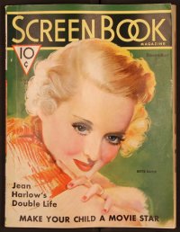 2t0954 SCREEN BOOK magazine December 1935 wonderful art of pretty Bette Davis by Gene Rex!