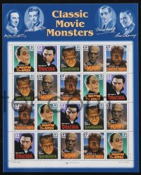 2t1574 CLASSIC MOVIE MONSTERS stamp sheet 1997 Frankenstein, Dracula, Mummy, Wolf Man, Phantom