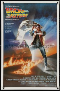 2w0822 BACK TO THE FUTURE studio style 1sh 1985 art of Michael J. Fox & Delorean by Drew Struzan!
