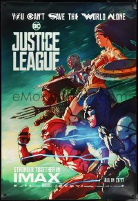 2w0095 JUSTICE LEAGUE IMAX DS bus stop 2017 different portrait of Gadot as Wonder Woman, Momoa, cast!