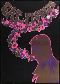 2w0175 EAT FLOWERS 20x29 Dutch commercial poster 1960s psychedelic Slabbers art of woman & flowers!