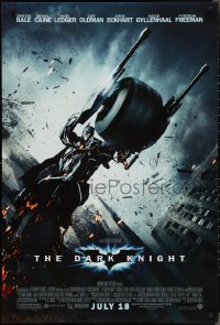 2w0873 DARK KNIGHT advance DS 1sh 2008 cool image of Christian Bale as Batman on Batpod bat bike!
