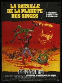 2w0559 BATTLE FOR THE PLANET OF THE APES French 23x30 1973 Tanenbaum art of war between apes/humans!