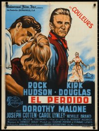 2w0569 LAST SUNSET French 24x32 1962 artwork of Rock Hudson, Kirk Douglas, Dorothy Malone!
