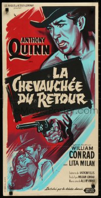2w0584 RIDE BACK French 16x32 1960 different artwork of Anthony Quinn, Conrad & Milan, ultra rare!