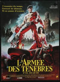 2w0587 ARMY OF DARKNESS French 16x21 1992 Sam Raimi, great art of Bruce Campbell w/chainsaw hand!
