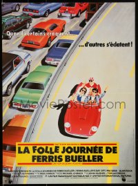 2w0588 FERRIS BUELLER'S DAY OFF French 16x21 1986 different art of Broderick & friends in Ferrari!