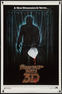 2w0916 FRIDAY THE 13th PART 3 - 3D 1sh 1982 slasher sequel, art of Jason stabbing through shower!