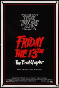 2w0915 FRIDAY THE 13th - THE FINAL CHAPTER 1sh 1984 Part IV, slasher sequel, Jason's unlucky day!