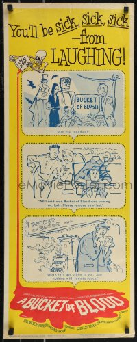 2w0781 BUCKET OF BLOOD insert 1959 Roger Corman, AIP, great RLL cartoon comic monster art!