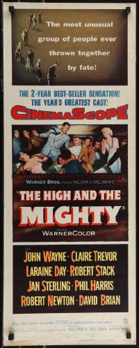 2w0790 HIGH & THE MIGHTY insert 1954 John Wayne & Claire Trevor, William Wellman airplane disaster!