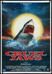 2w0550 CRUEL JAWS Italian 1sh 1995 Bruno Mattei's Jaws ripoff, cool Great White shark art!