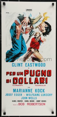 2w0533 FISTFUL OF DOLLARS Italian locandina R1970s different artwork of generic cowboy by Symeoni!