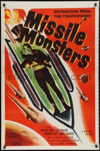 2w1039 MISSILE MONSTERS 1sh 1958 aliens bring destruction from the stratosphere, wacky sci-fi art!