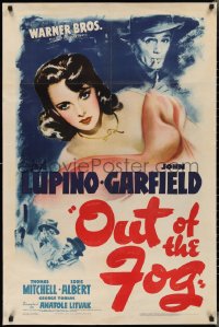 2w1057 OUT OF THE FOG 1sh 1941 art of sexy Ida Lupino & smoking John Garfield, film noir!