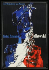 2w0358 SULKOWSKI stage play Polish 24x34 1974 red, white and blue Waldemar Swierzy art, ultra rare!