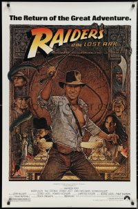 2w1077 RAIDERS OF THE LOST ARK 1sh R1980s great Richard Amsel art of adventurer Harrison Ford!