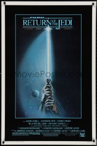 2w1085 RETURN OF THE JEDI 1sh 1983 George Lucas, art of hands holding lightsaber by Reamer!