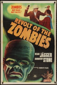 2w1087 REVOLT OF THE ZOMBIES 1sh R1947 cool artwork, they're not dead and they're not alive!