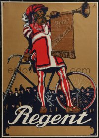 2w0128 BOCK & HOLLENDER 20x28 German advertising poster 1910s art of man blowing trumpet on bicycle!