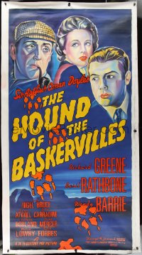 2w0040 HOUND OF THE BASKERVILLES 45x84 hand-painted linen poster 1990s Rathbone as Sherlock Holmes!