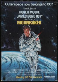 2w0729 MOONRAKER mini poster 1979 art of Roger Moore as Bond in space by Goozee!