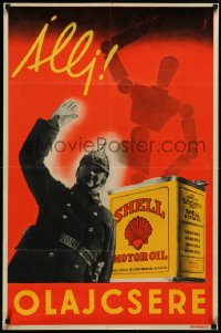 2w0134 SHELL 25x37 Hungarian advertising poster 1960s cop and figure holding up hand, ultra rare!