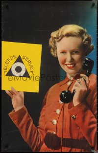 2w0136 TELEFON SERVICE 24x39 Swiss advertising poster 1930s great image of happy woman with phone!