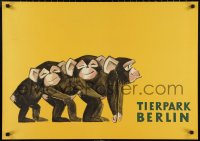 2w0159 TIERPARK BERLIN 23x32 East German special poster 1981 art of three chimpanzees, ultra rare!
