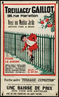 2w0137 TREILLAGES GAILLOT 24x32 French advertising poster 1930s boy stuck on a fence by A. Bazin!