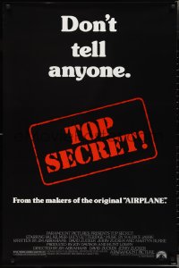 2w1164 TOP SECRET black style teaser 1sh 1984 Val Kilmer in Zucker Bros. James Bond spy spoof!