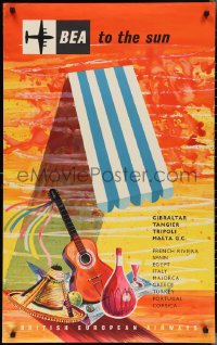 2w0200 BEA TO THE SUN 25x40 English travel poster 1956 British European Airways, Robert Scanlan art!