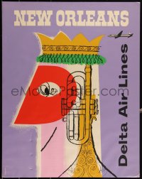 2w0205 DELTA AIR LINES NEW ORLEANS 22x28 travel poster 1950s wild art by William Slattery, rare!