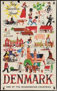 2w0206 DENMARK 24x39 Danish travel poster 1953 different busy artwork by Lars Larsen!