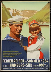 2w0230 HAMBURG SUD 24x33 German travel poster 1934 Ottomar Anton art of sailor & girl, rare!