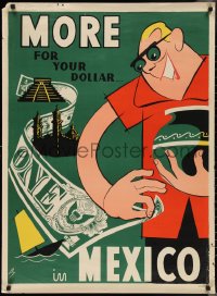 2w0215 MEXICO 28x38 Mexican travel poster 1950s great Ley tourism art, more for your dollar, rare!