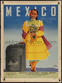 2w0214 MEXICO 28x37 Mexican travel poster 1953 great Ley tourism art, country welcomes you, rare!