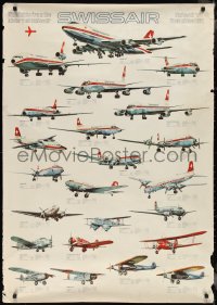2w0026 SWISSAIR 33x47 Swiss travel poster 1970s historical fleet timeline from 1931 to the 1970s!