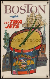 2w0222 TWA BOSTON 25x40 travel poster 1960s David Klein art or tall ship and more!