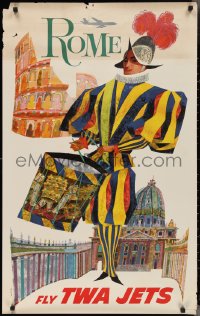 2w0226 TWA ROME 25x40 travel poster 1960s Klein art of colorful soldier beating drum!
