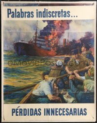 2w0122 CARELESS WORD A NEEDLESS SINKING 22x28 WWII war poster 1942 art by Anton Otto Fischer!
