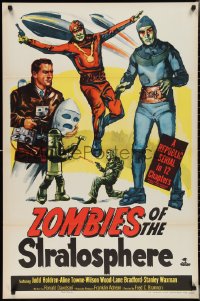 2w1198 ZOMBIES OF THE STRATOSPHERE 1sh 1952 cool art of aliens with guns including Leonard Nimoy!