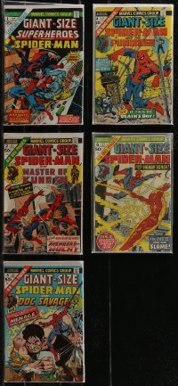 2x0325 LOT OF 5 GIANT-SIZE SPIDER-MAN COMIC BOOKS 1970s Man-Wolf & Morbius, Punisher & more!