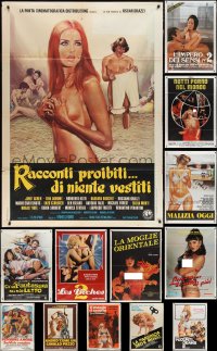 2x0557 LOT OF 14 FOLDED SEXPLOITATION ITALIAN ONE-PANELS 1970s-1980s sexy images with some nudity!