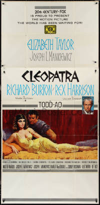 2y0378 CLEOPATRA roadshow 3sh 1963 Elizabeth Taylor, Richard Burton, Rex Harrison, Terpning art!