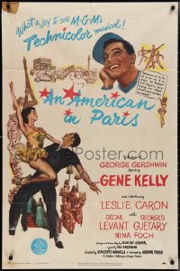 2y0649 AMERICAN IN PARIS 1sh 1951 wonderful art of Gene Kelly dancing with sexy Leslie Caron!