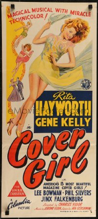 2y0473 COVER GIRL Aust daybill 1944 sexy full-length Rita Hayworth w/ flowing red hair, ultra rare!