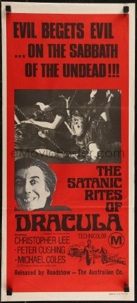 2y0512 SATANIC RITES OF DRACULA Aust daybill 1974 Hammer horror, vampire Christopher Lee & brides!