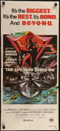 2y0517 SPY WHO LOVED ME Aust daybill 1977 art of Roger Moore as James Bond 007 by Bob Peak!